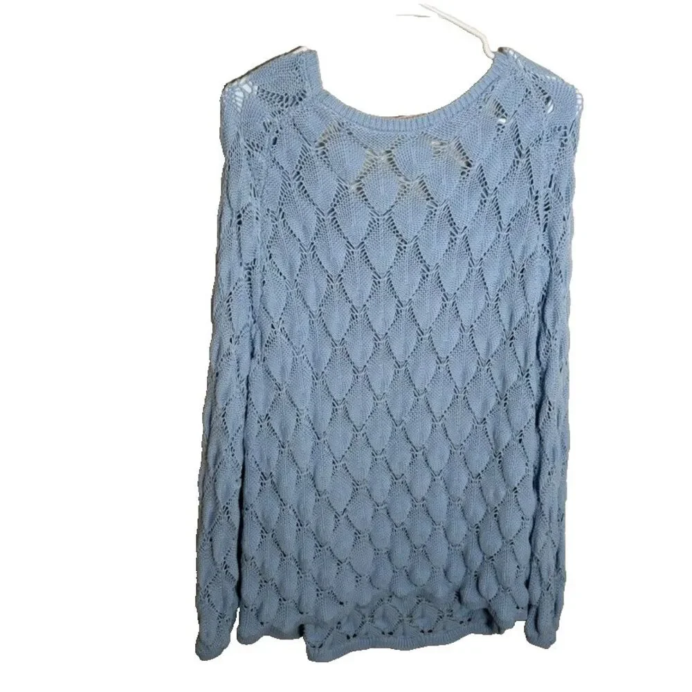 Soft Surroundings Sweater Women's 1X Blue Chinky Knit Long Sleeve Pullover Open - Picture 2 of 8